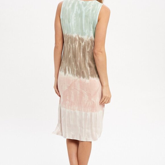 MYSTREE Sleeveless Tie Dye Maxi Dress – Boho Summer Tank Dress in Green Brown Pi - Picture 7 of 8